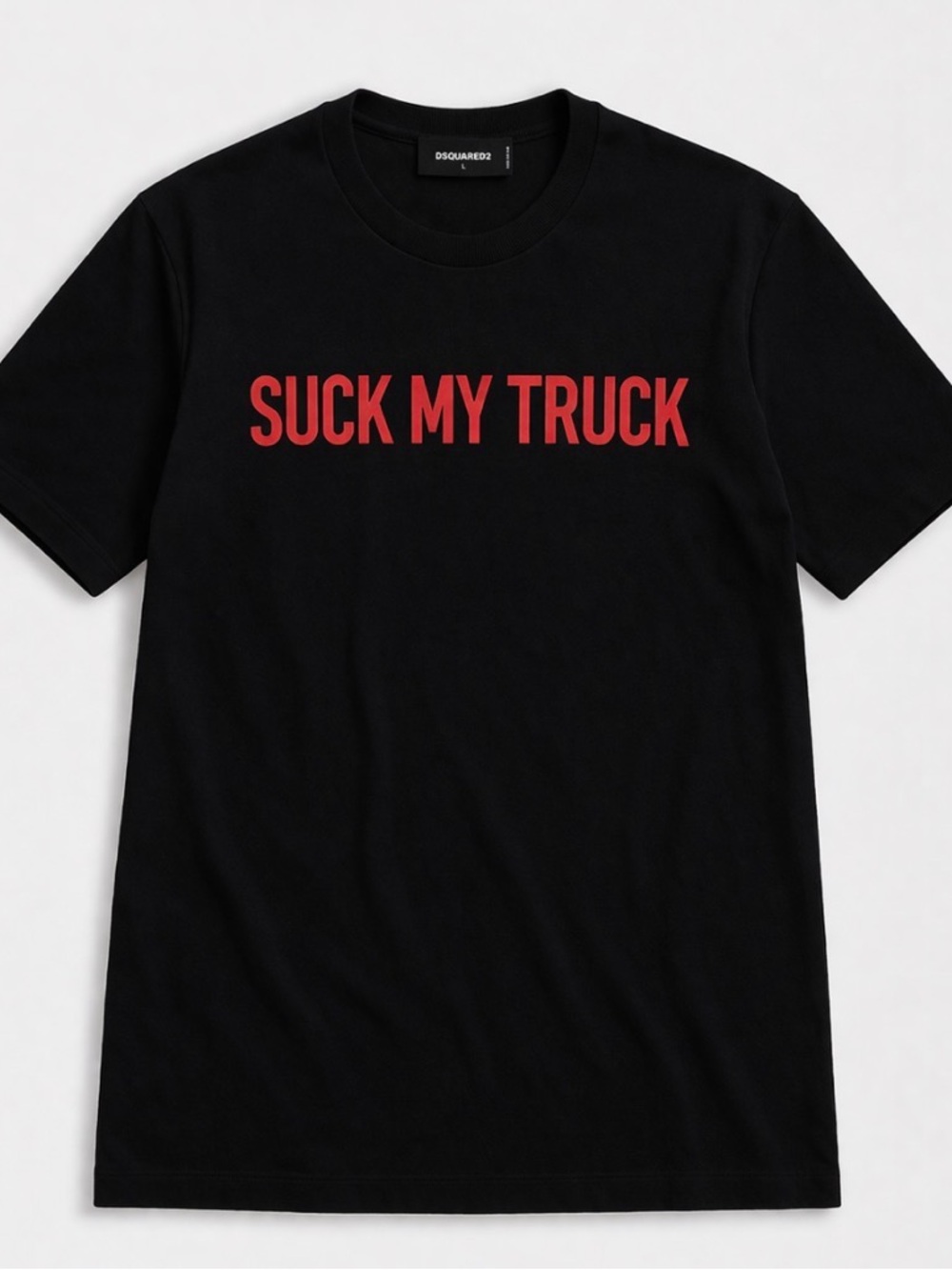 Dsquared2 Black Graphic T-Shirt “Suck My Truck” Red Logo Size L 100% Cotton